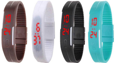

Kissu Led Magnet Band Combo of 4 Brown, White, Black And Sky Blue Watch - For Men & Women