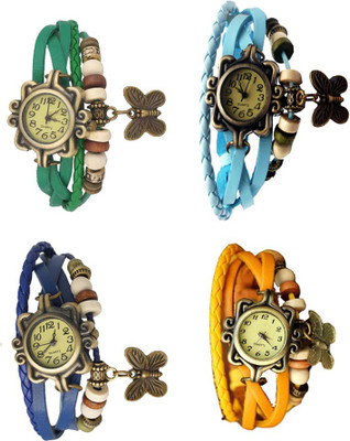 

Kissu Vintage Rakhi Combo of 4 Green, Blue, Sky Blue And Yellow Watch - For Women
