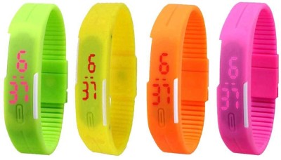 NS18 Silicone Led Magnet Band Watch Combo of 4 Green, Yellow, Orange And Pink Digital Watch  - For Couple   Watches  (NS18)