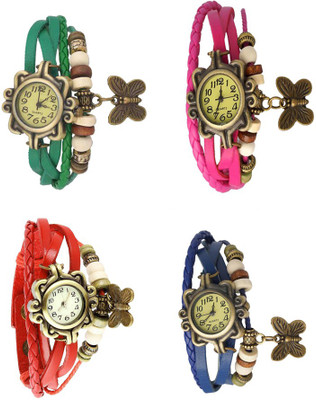 

Kissu Vintage Rakhi Combo of 4 Green, Red, Pink And Blue Watch - For Women