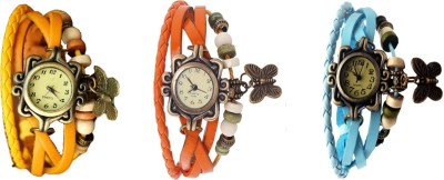 NS18 Vintage Butterfly Rakhi Watch Combo of 3 Yellow, Orange And Sky Blue Analog Watch  - For Women   Watches  (NS18)