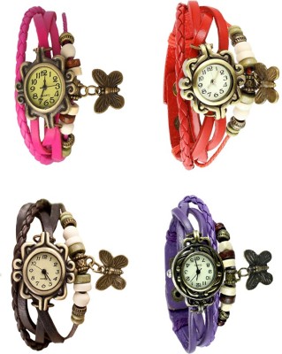 NS18 Vintage Butterfly Rakhi Combo of 4 Pink, Brown, Red And Purple Analog Watch  - For Women   Watches  (NS18)