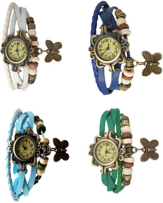 

Kissu Vintage Rakhi Combo of 4 White, Sky Blue, Blue And Green Watch - For Women