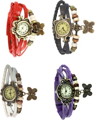 NS18 Vintage Butterfly Rakhi Combo of 4 Red, White, Black And Purple Analog Watch  - For Women   Watches  (NS18)