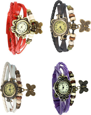 NS18 Vintage Butterfly Rakhi Combo of 4 Red, White, Black And Purple Analog Watch  - For Women   Watches  (NS18)