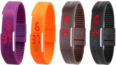 NS18 Silicone Led Magnet Band Combo of 4 Purple, Orange, Brown And Black Digital Watch  - For Boys & Girls   Watches  (NS18)