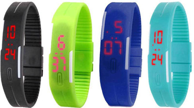 

Kissu Led Magnet Band Combo of 4 Black, Green, Blue And Sky Blue Watch - For Men & Women
