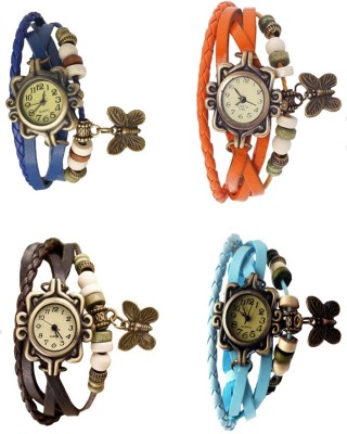 NS18 Vintage Butterfly Rakhi Combo of 4 Blue, Brown, Orange And Sky Blue Analog Watch  - For Women   Watches  (NS18)