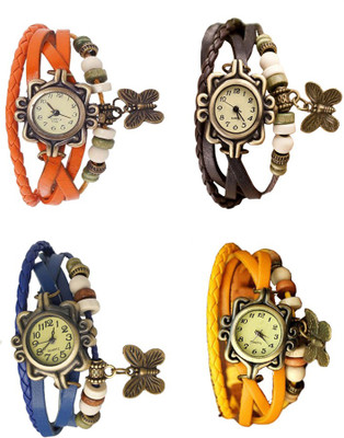 

Kissu Vintage Rakhi Combo of 4 Orange, Blue, Brown And Yellow Watch - For Women