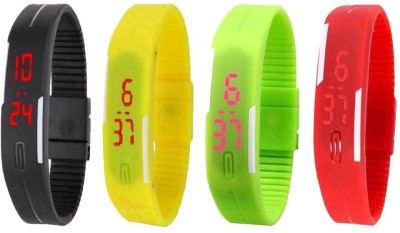 NS18 Silicone Led Magnet Band Watch Combo of 4 Black, Yellow, Green And Red Digital Watch  - For Couple   Watches  (NS18)