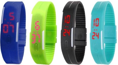 NS18 Silicone Led Magnet Band Watch Combo of 4 Blue, Green, Black And Sky Blue Digital Watch  - For Couple   Watches  (NS18)
