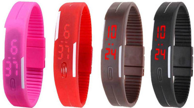 

NS18 Silicone Led Magnet Band Combo of 4 Pink, Red, Brown And Black Watch - For Boys & Girls