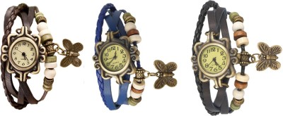 NS18 Vintage Butterfly Rakhi Watch Combo of 3 Brown, Blue And Black Analog Watch  - For Women   Watches  (NS18)