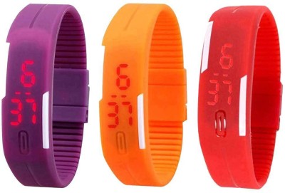 NS18 Silicone Led Magnet Band Combo of 3 Purple, Orange And Red Digital Watch  - For Boys & Girls   Watches  (NS18)