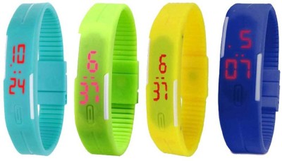 NS18 Silicone Led Magnet Band Combo of 4 Sky Blue, Green, Yellow And Blue Digital Watch  - For Boys & Girls   Watches  (NS18)