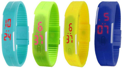 

NS18 Silicone Led Magnet Band Combo of 4 Sky Blue, Green, Yellow And Blue Watch - For Boys & Girls