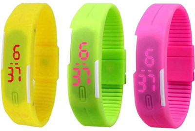 View NS18 Silicone Led Magnet Band Combo of 3 Yellow, Green And Pink Digital Watch  - For Boys & Girls Wrist Watches Price Online(NS18)