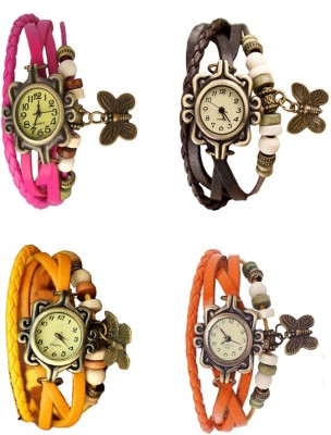 NS18 Vintage Butterfly Rakhi Combo of 4 Pink, Yellow, Brown And Orange Analog Watch  - For Women   Watches  (NS18)