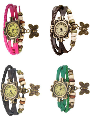 

Kissu Vintage Rakhi Combo of 4 Pink, Black, Brown And Green Watch - For Women