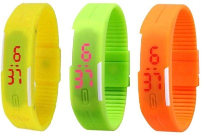 NS18 Silicone Led Magnet Band Combo of 3 Yellow, Green And Orange Digital Watch  - For Boys & Girls   Watches  (NS18)