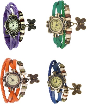 NS18 Vintage Butterfly Rakhi Combo of 4 Purple, Orange, Green And Blue Analog Watch  - For Women   Watches  (NS18)