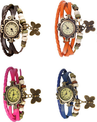 

NS18 Vintage Butterfly Rakhi Combo of 4 Brown, Pink, Orange And Blue Watch - For Women