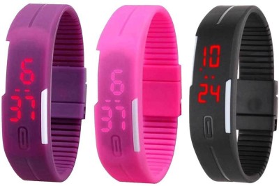 RSN Silicone Led Magnet Band Combo of 3 Purple, Pink And Black Digital Watch  - For Men & Women   Watches  (RSN)