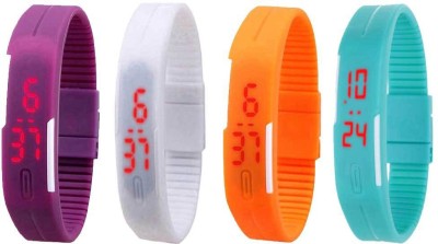 NS18 Silicone Led Magnet Band Watch Combo of 4 Purple, White, Orange And Sky Blue Digital Watch  - For Couple   Watches  (NS18)