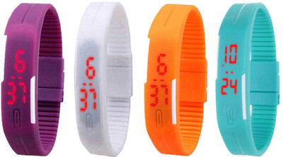 NS18 Silicone Led Magnet Band Watch Combo of 4 Purple, White, Orange And Sky Blue Digital Watch  - For Couple   Watches  (NS18)