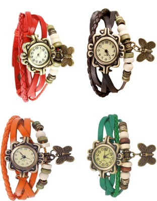 NS18 Vintage Butterfly Rakhi Combo of 4 Red, Orange, Brown And Green Analog Watch  - For Women   Watches  (NS18)