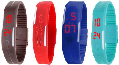 

NS18 Silicone Led Magnet Band Watch Combo of 4 Brown, Red, Blue And Sky Blue Watch - For Couple