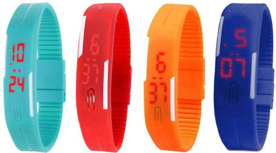 

NS18 Silicone Led Magnet Band Combo of 4 Sky Blue, Red, Orange And Blue Watch - For Boys & Girls