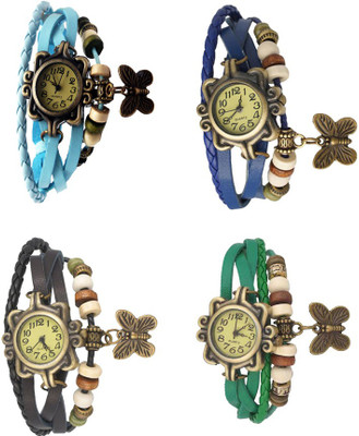 

Kissu Vintage Rakhi Combo of 4 Sky Blue, Black, Blue And Green Watch - For Women