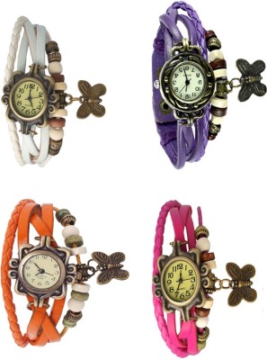 NS18 Vintage Butterfly Rakhi Combo of 4 White, Orange, Purple And Pink Analog Watch  - For Women   Watches  (NS18)