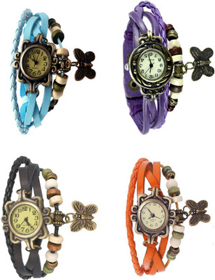 

Kissu Vintage Rakhi Combo of 4 Sky Blue, Black, Purple And Orange Watch - For Women