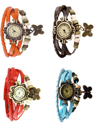 

Kissu Vintage Rakhi Combo of 4 Orange, Red, Brown And Sky Blue Watch - For Women
