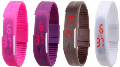 NS18 Silicone Led Magnet Band Combo of 4 Pink, Purple, Brown And White Digital Watch  - For Boys & Girls   Watches  (NS18)