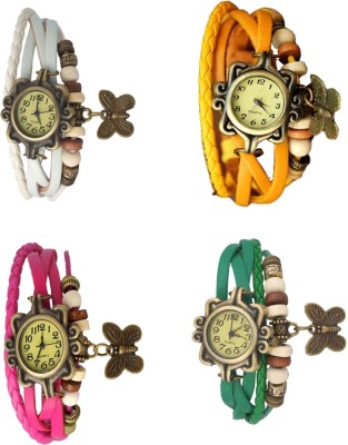 NS18 Vintage Butterfly Rakhi Combo of 4 White, Pink, Yellow And Green Analog Watch  - For Women   Watches  (NS18)