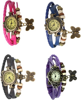 NS18 Vintage Butterfly Rakhi Combo of 4 Pink, Black, Blue And Purple Analog Watch  - For Women   Watches  (NS18)