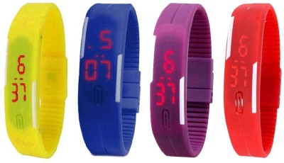 NS18 Silicone Led Magnet Band Watch Combo of 4 Yellow, Blue, Purple And Red Digital Watch  - For Couple   Watches  (NS18)