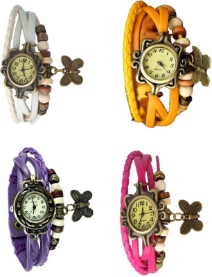 NS18 Vintage Butterfly Rakhi Combo of 4 White, Purple, Yellow And Pink Analog Watch  - For Women   Watches  (NS18)