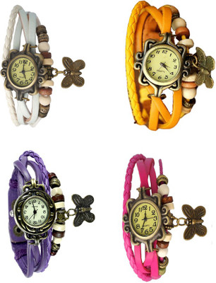 

Kissu Vintage Rakhi Combo of 4 White, Purple, Yellow And Pink Watch - For Women