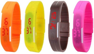 NS18 Silicone Led Magnet Band Combo of 4 Orange, Yellow, Brown And Pink Digital Watch  - For Boys & Girls   Watches  (NS18)
