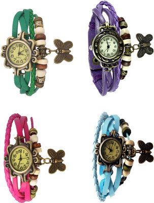 

Kissu Vintage Rakhi Combo of 4 Green, Pink, Purple And Sky Blue Watch - For Women