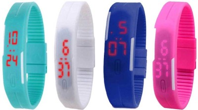 NS18 Silicone Led Magnet Band Combo of 4 Sky Blue, White, Blue And Pink Digital Watch  - For Boys & Girls   Watches  (NS18)