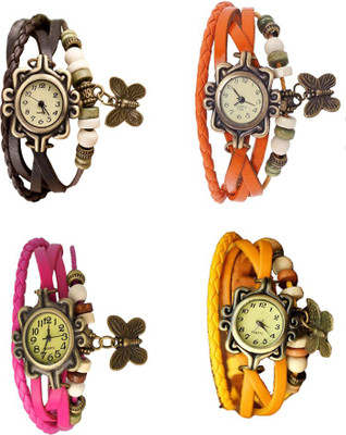

NS18 Vintage Butterfly Rakhi Combo of 4 Brown, Pink, Orange And Yellow Watch - For Women