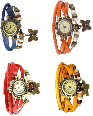 

Kissu Vintage Rakhi Combo of 4 Blue, Red, Orange And Yellow Watch - For Women
