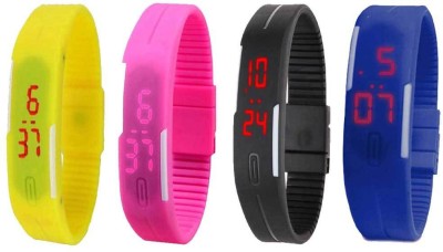 NS18 Silicone Led Magnet Band Combo of 4 Yellow, Pink, Black And Blue Digital Watch  - For Boys & Girls   Watches  (NS18)