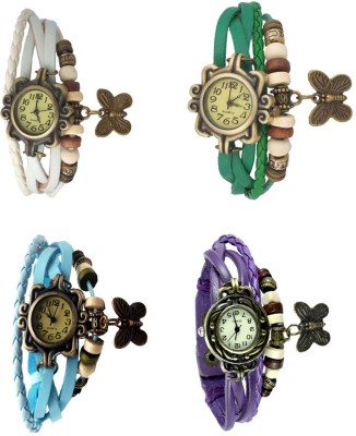 NS18 Vintage Butterfly Rakhi Combo of 4 White, Sky Blue, Green And Purple Analog Watch  - For Women   Watches  (NS18)