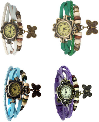 

NS18 Vintage Butterfly Rakhi Combo of 4 White, Sky Blue, Green And Purple Watch - For Women